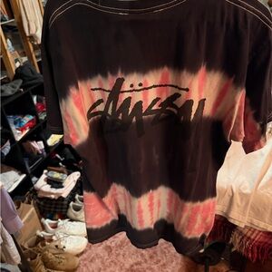 Stussy Black and Pink Tie-Dye Tee